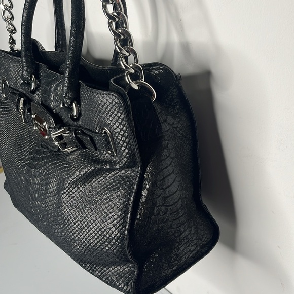 Michael Kors Black Leather Snakeskin Hamilton Bag EUC with Dust Bag - Picture 3 of 14